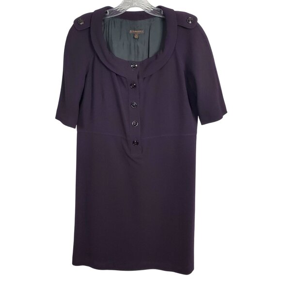 Burberry Size UK 42 US 12 Dress Crepe Wool Sheath Rolled Collar Italy Purple - Picture 2 of 16